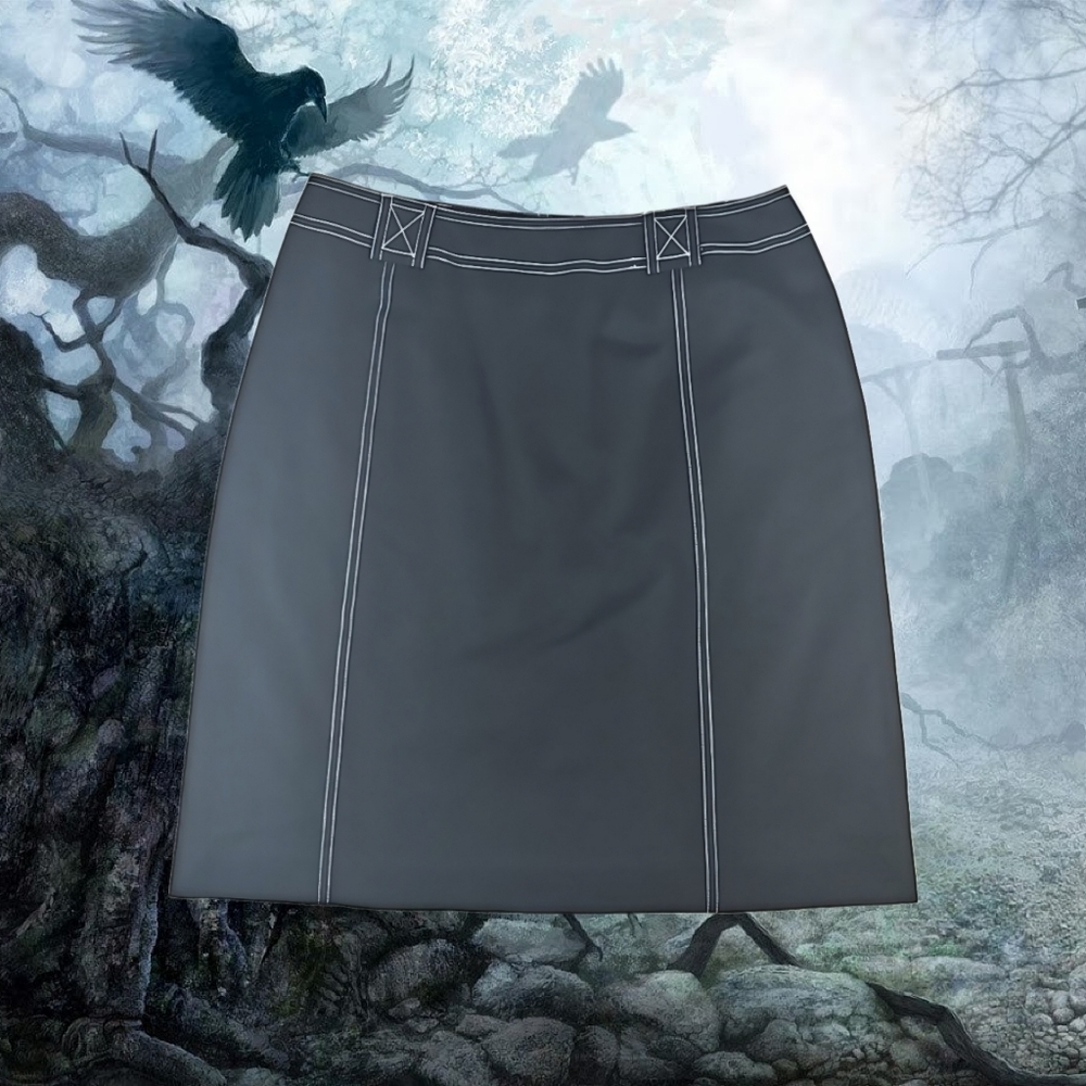 Y2K Gothic Punk Whimsigoth Black Skirt White Contrast Stitching, 4 (Petite) - Picture 6 of 7
